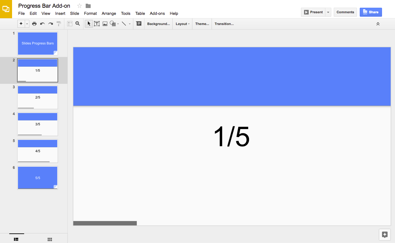Screenshot der Fortschrittsanzeige des Add-ons für den Google-Präsentationen-Editor
