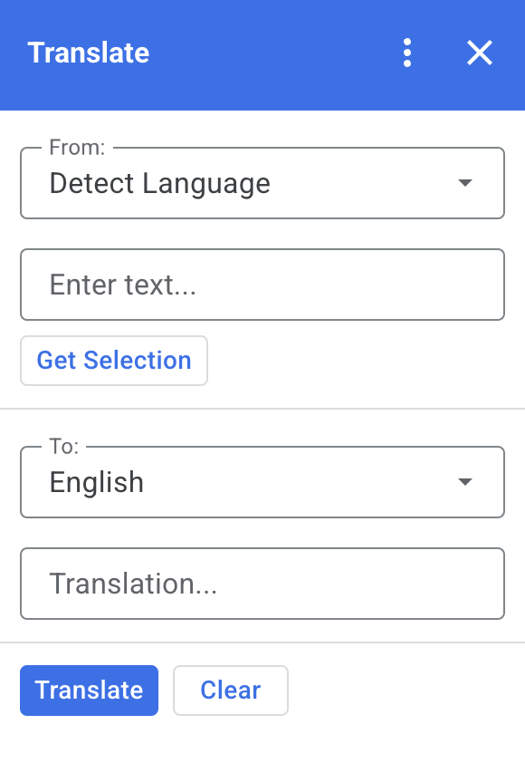 Capture d&#39;écran du module complémentaire Google Workspace Traduction