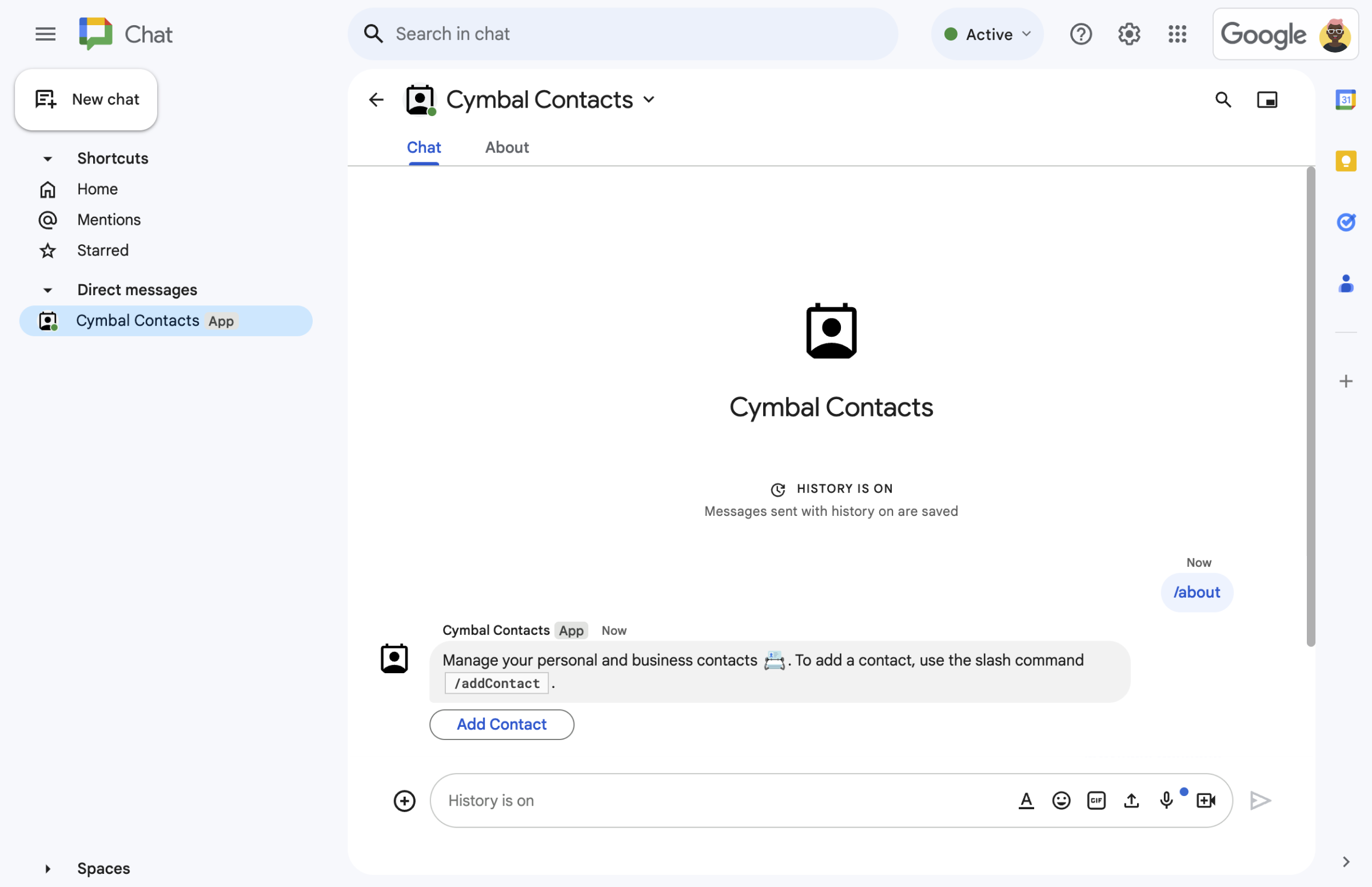 通过斜杠命令打开联系表单。