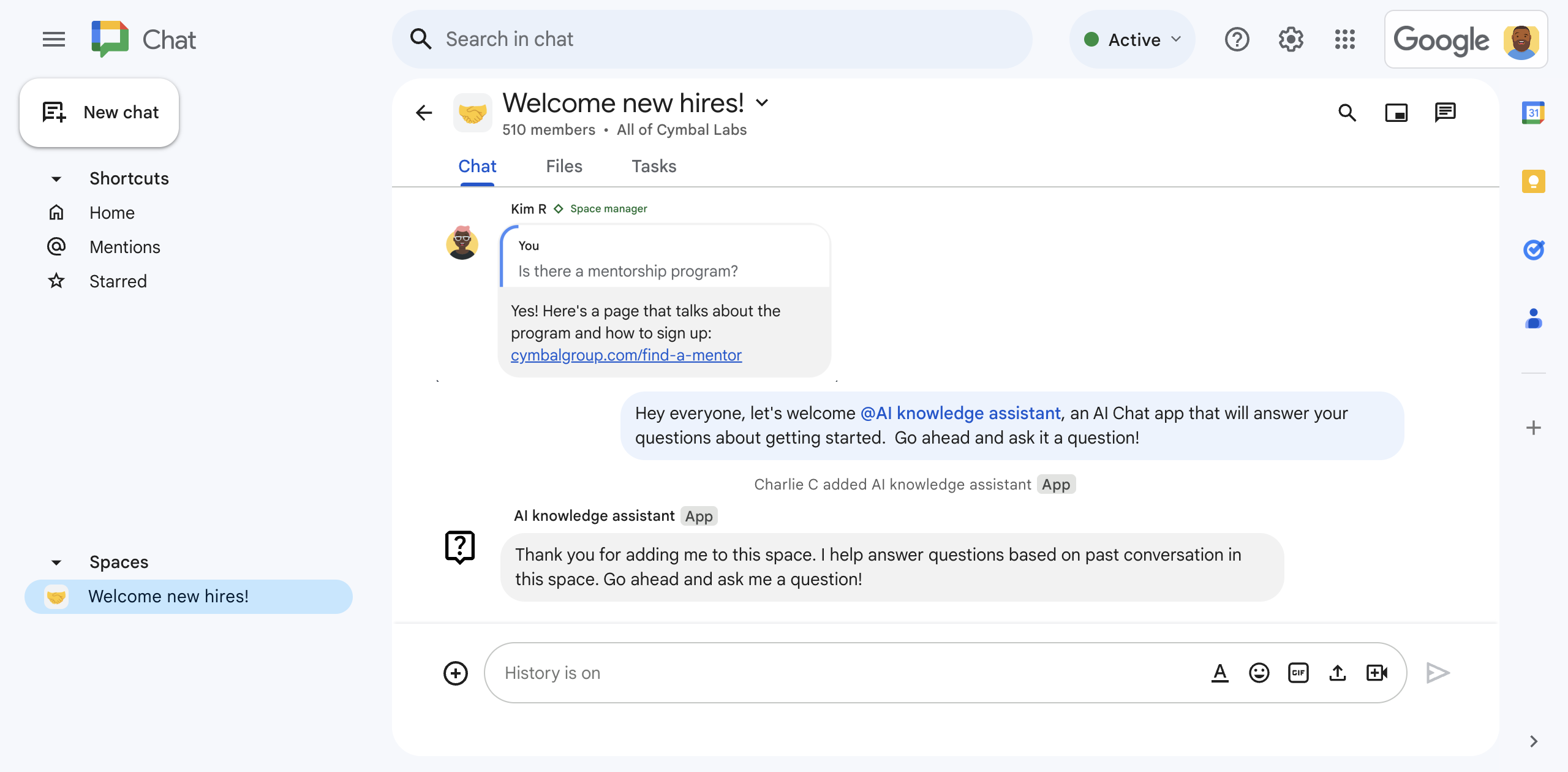 提及 AI 知识助理应用会将其添加到聊天室。