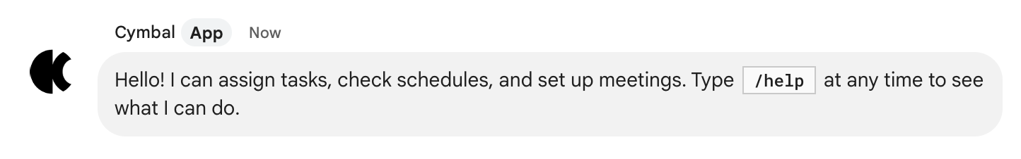 চ্যাট অ্যাপ কী করতে পারে তা ব্যাখ্যা করে এমন একটি স্বাগত বার্তার উদাহরণ।