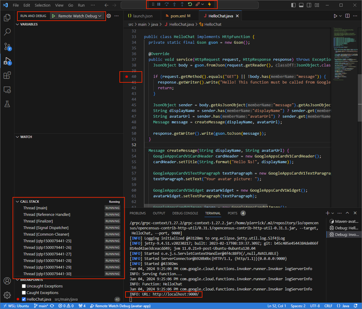 应用正在运行,并在端口 `9000` 上监听 HTTP 请求
