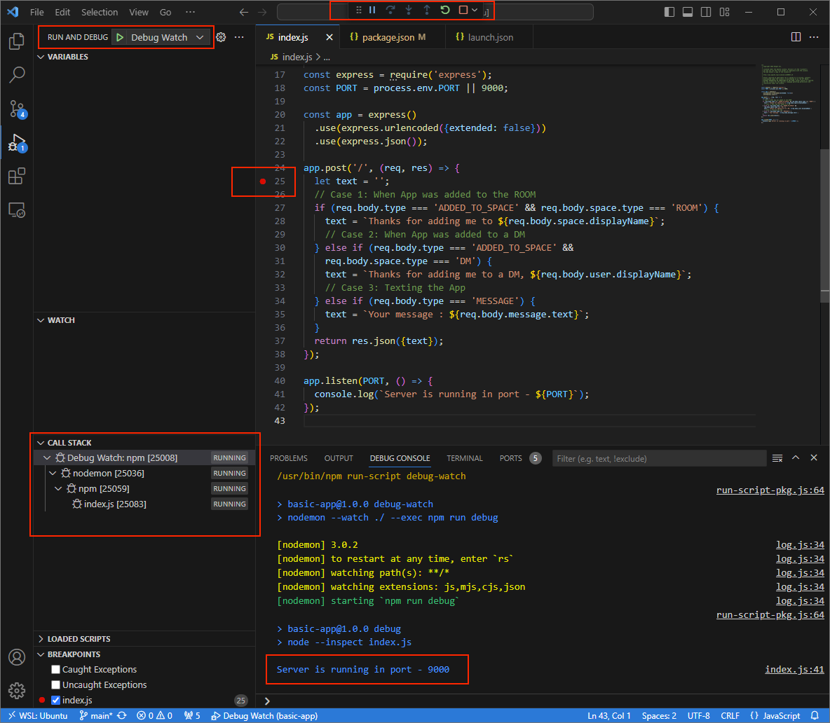 应用正在运行，并在端口 `9000` 上侦听 HTTP 请求