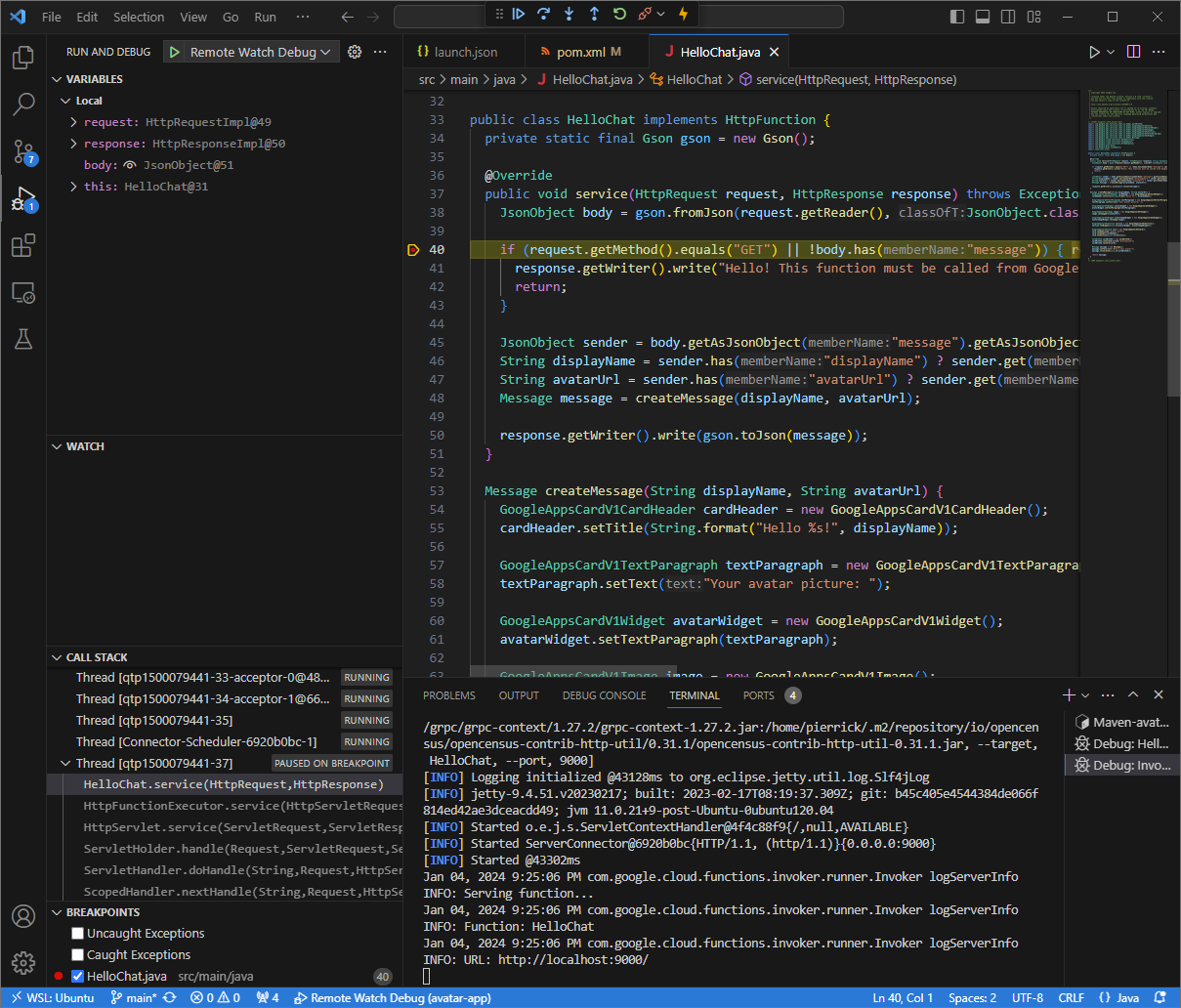 L'esecuzione è in pausa nel punto di interruzione impostato