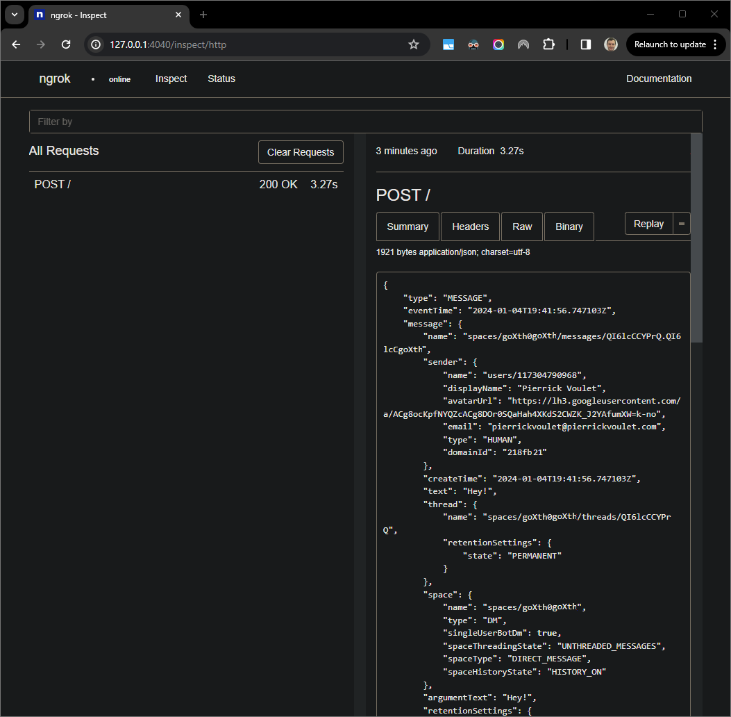 Permintaan HTTP dari antarmuka web yang dihosting oleh `ngrok`
aplikasi