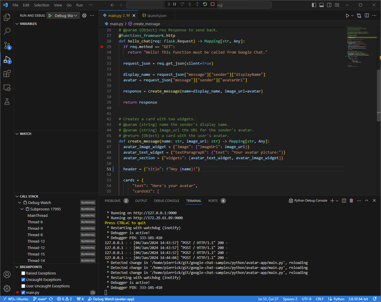 Приложение запущено и принимает HTTP-запросы на порту `9000` с внесенными изменениями в код. Загружено.