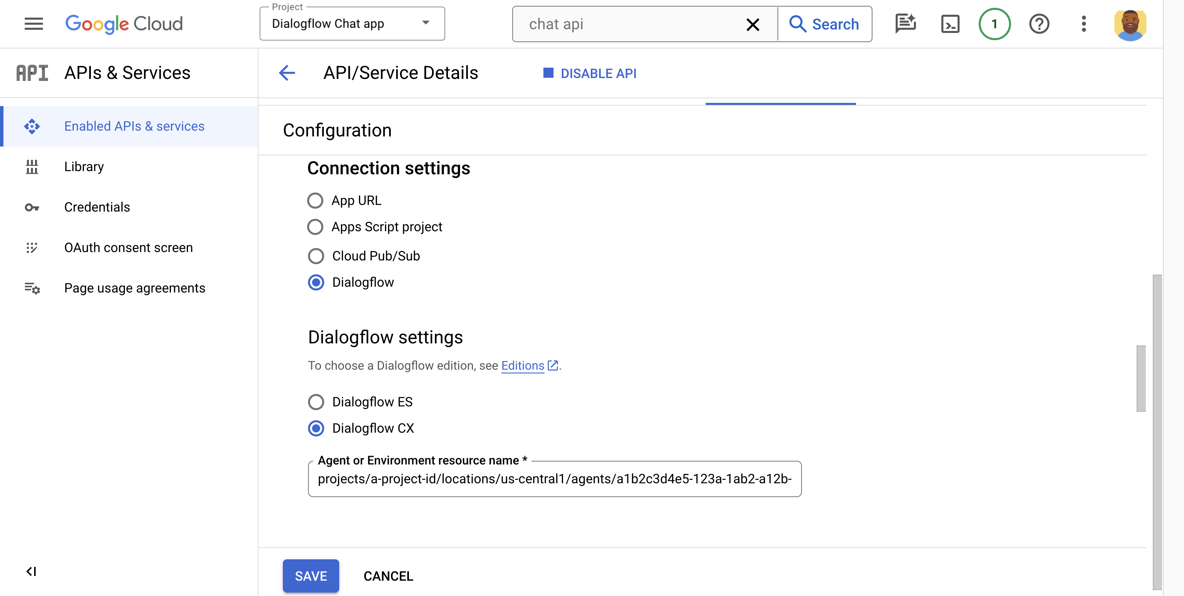 Dialogflow Chat App konfigurieren