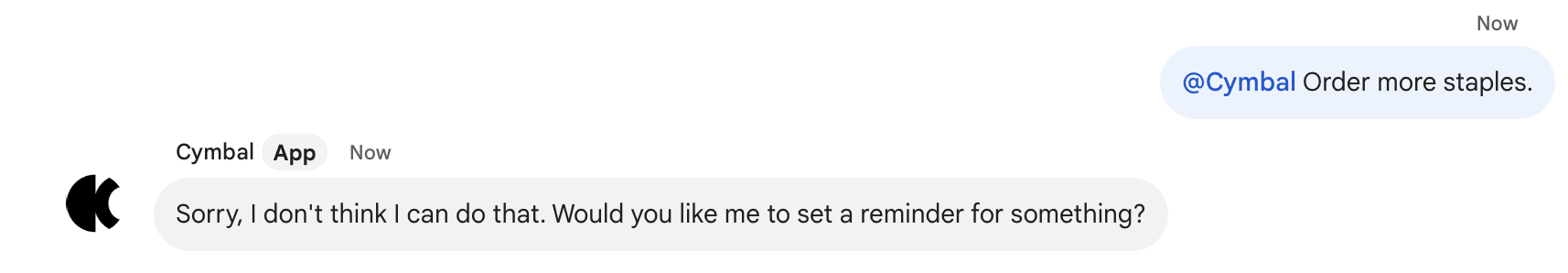 当用户要求 Chat 应用执行其未设计用于执行的任务时，Chat 应用的回答示例。