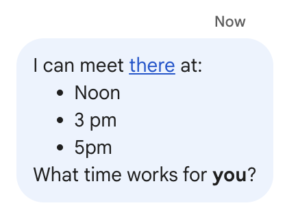 Wiadomość w Google Chat zawierająca słowo 