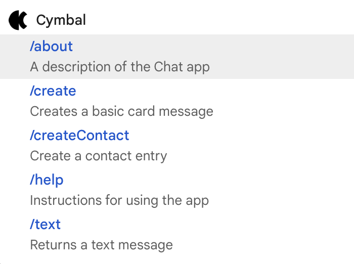 Pilih perintah untuk berinteraksi dengan aplikasi Chat.