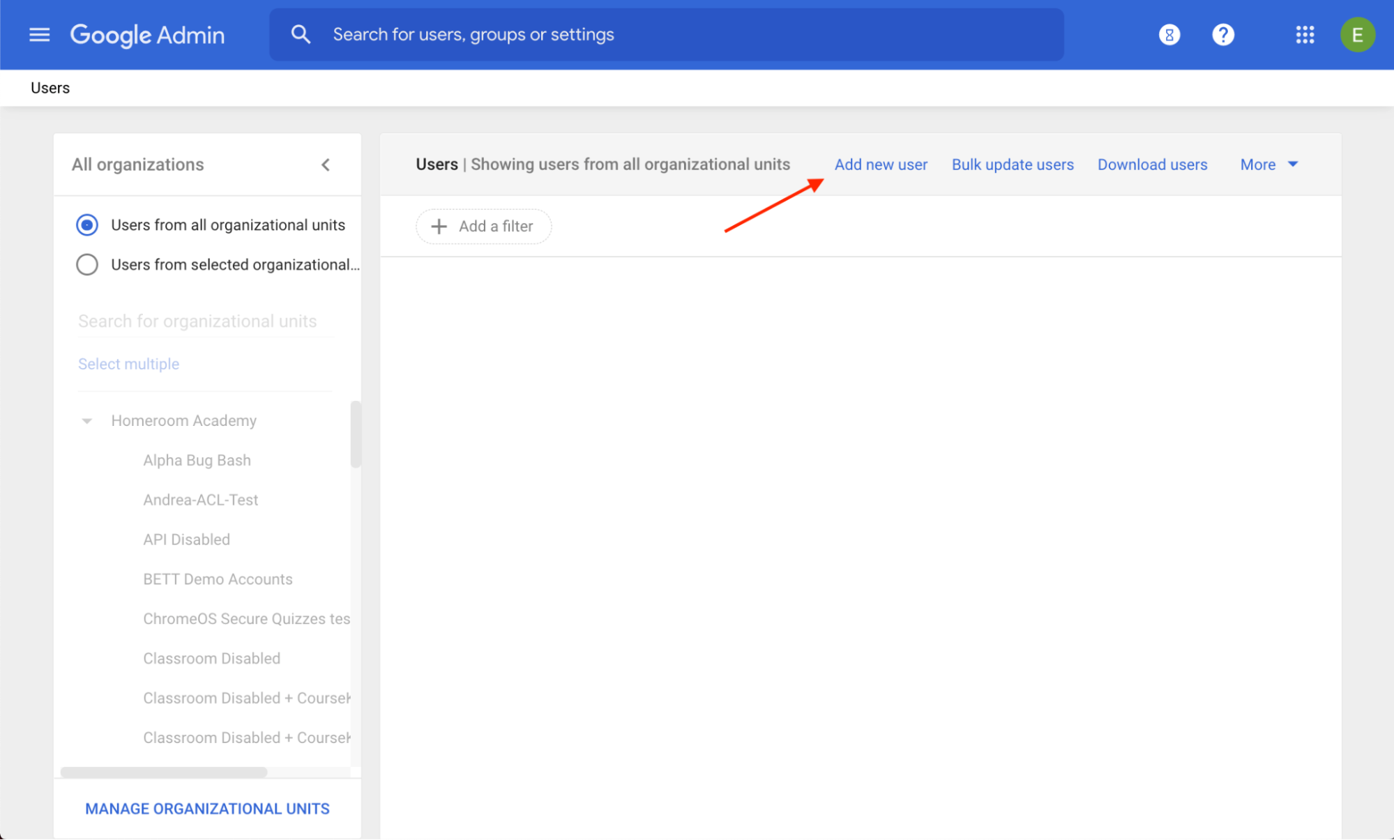 Нажмите «Добавить нового пользователя».