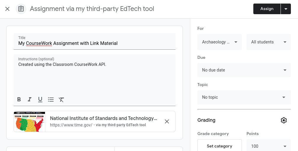 Modificare un compito di CourseWork con un allegato di materiale con link