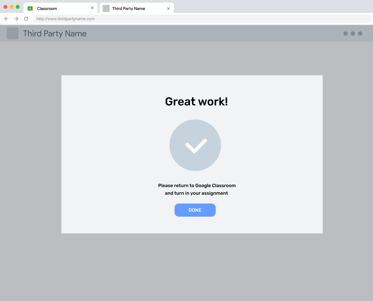 已完成的活动视图,其中指示学生返回 Google 课堂