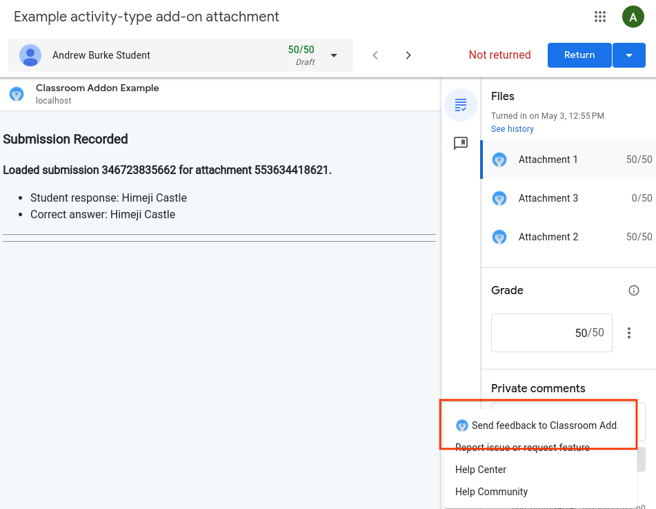Lien vers les commentaires dans l&#39;iFrame de correction des devoirs