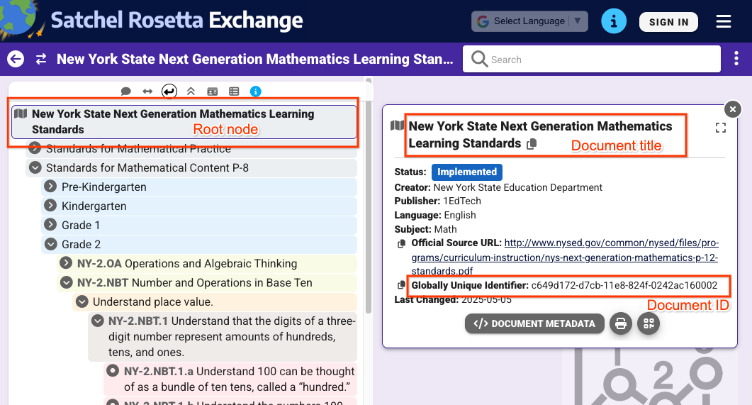 在 Satchel Rosetta Exchange 中选择根节点时的视图