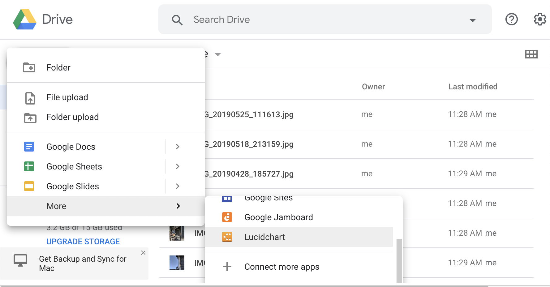 Neue Schaltfläche in der Google Drive-Benutzeroberfläche.