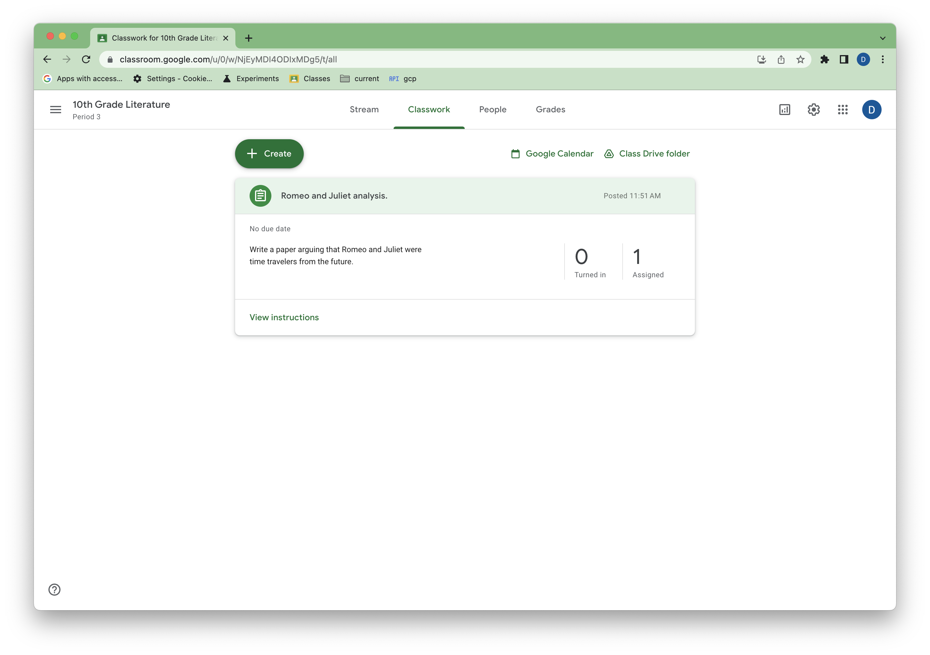 Affichage d&#39;un devoir dans l&#39;interface utilisateur Classroom